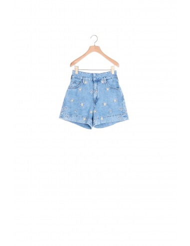 Short en jean orné de motifs brodés de technologie